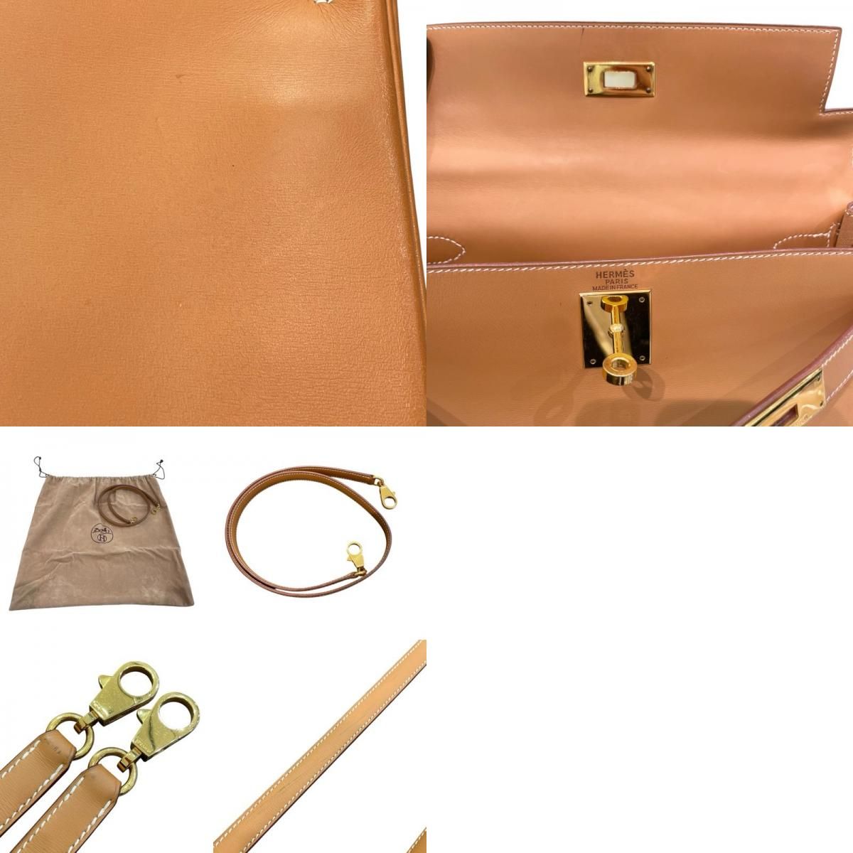 HERMES Kelly 28 Natural Leather Shoulder Bag with Gold Hardware