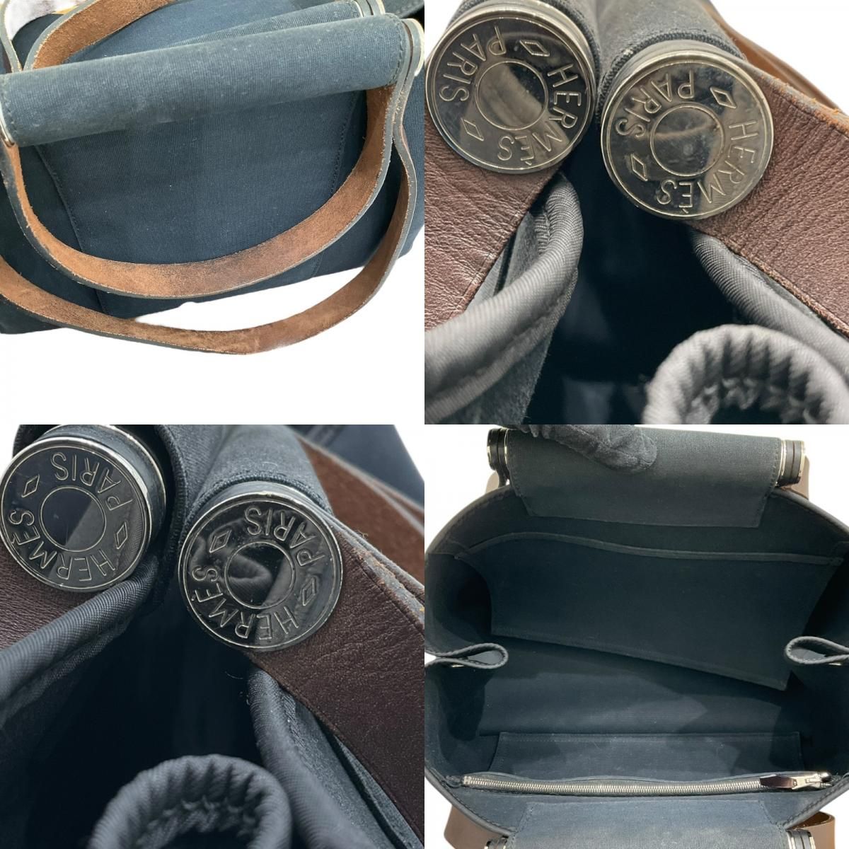 HERMES Cabas Élan Navy Canvas & Leather Unisex Handbag