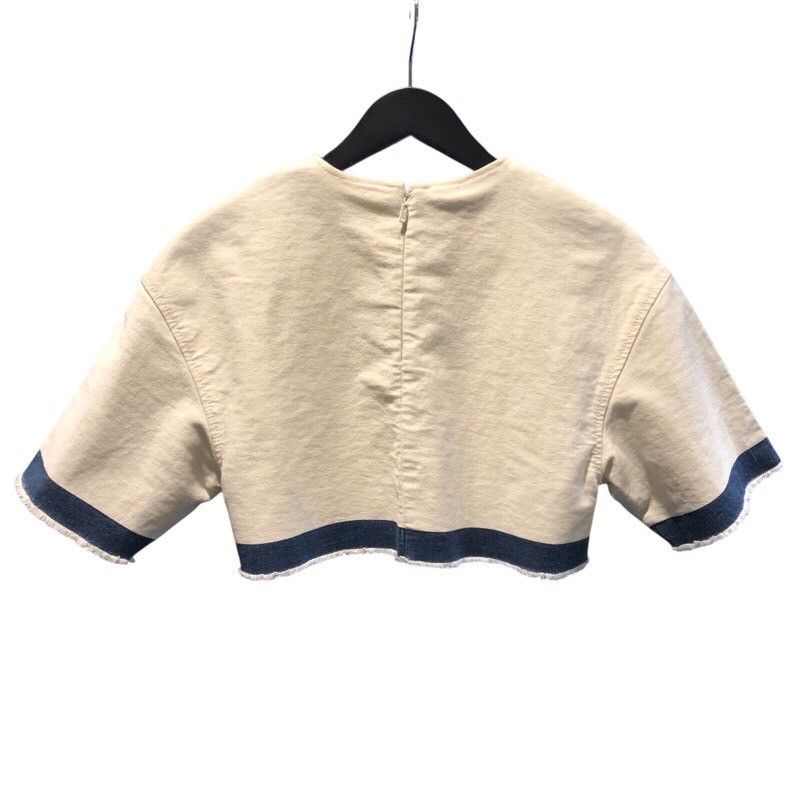 PRADA Triangle Logo Cream Cotton Cropped Top - Size 38