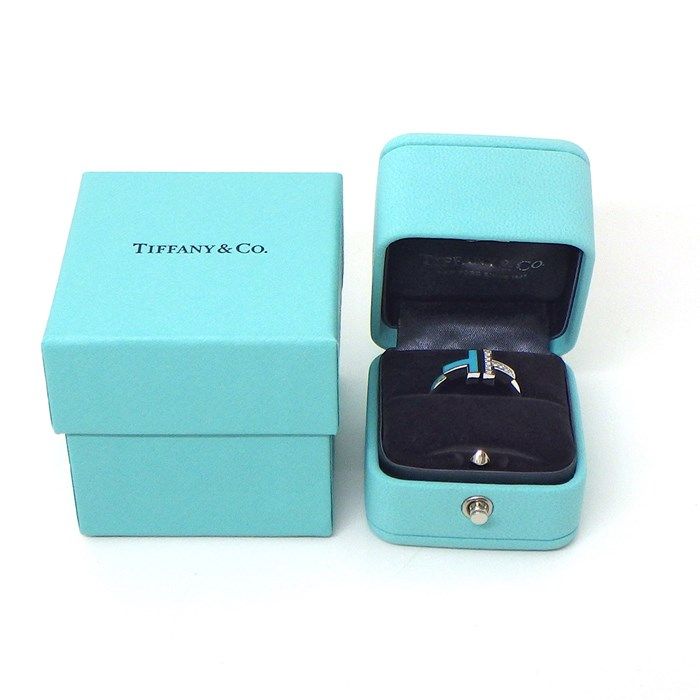 Tiffany & Co. T Wire Ring with Turquoise & Diamonds in K18WG