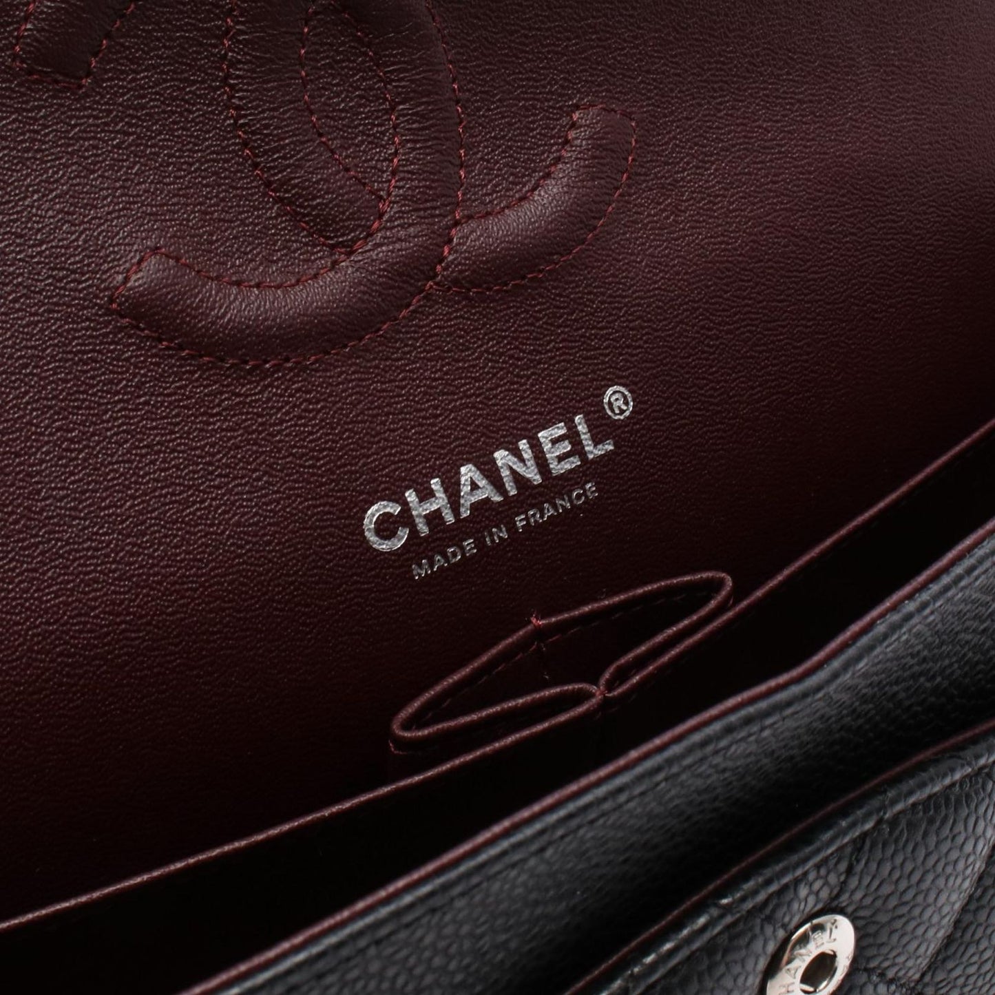 CHANEL Matelassé Double Flap Shoulder Bag in Black Caviar Skin