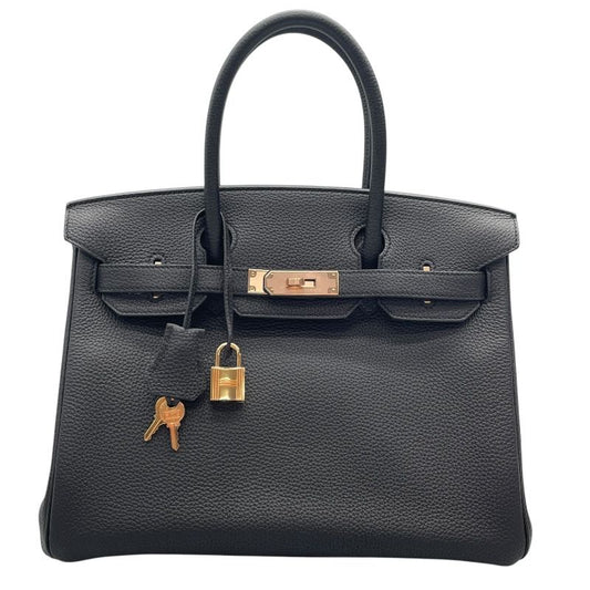 HERMES Birkin 30 Black with Pink Gold Hardware - Iconic Luxury Handbag