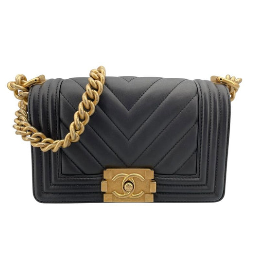 CHANEL Boy Chanel 20 V-Stitch Black Lambskin Shoulder Bag