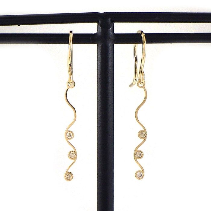 Elegant Wave Diamond Hook Earrings in K10 Yellow Gold