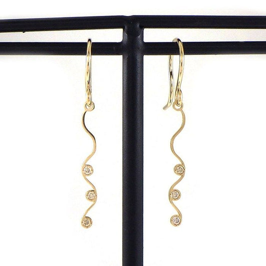 Elegant Wave Diamond Hook Earrings in K10 Yellow Gold
