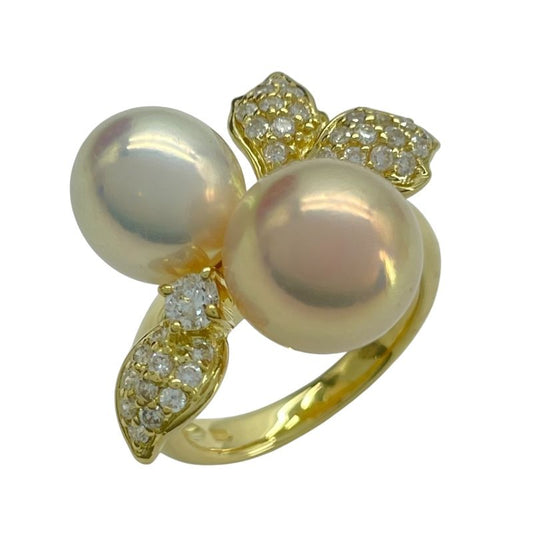 Exquisite K18YG Pearl and Diamond Ring - Timeless Elegance