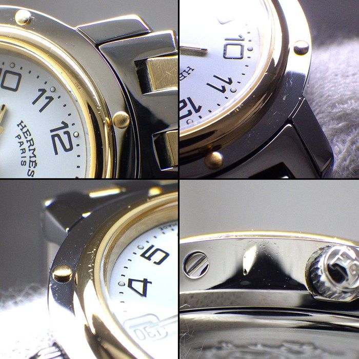 HERMES Clipper CL4.220 Quartz Watch - White Dial, Gold & Silver