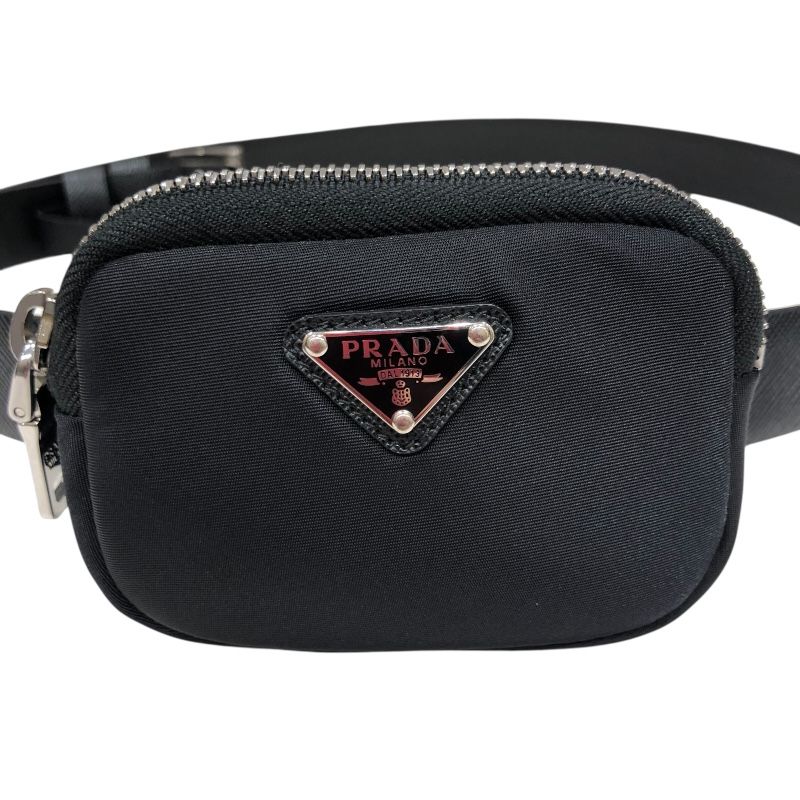 PRADA Saffiano Pouch Belt 34/85 Black & Gold Hardware