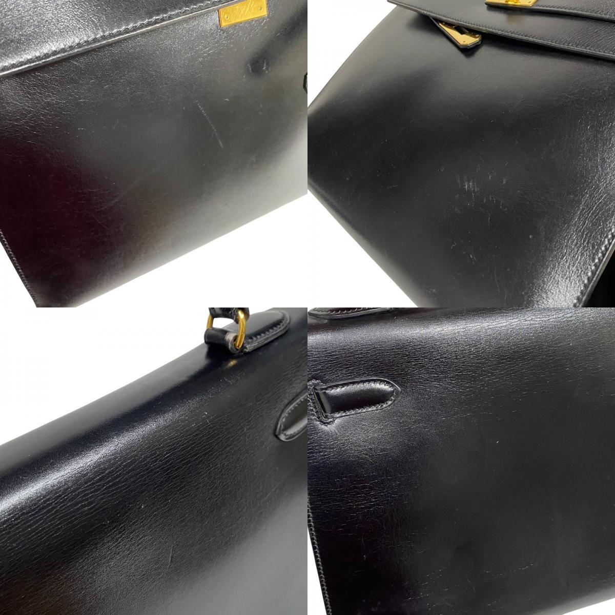 HERMES Kelly 32 Black Box Calf Handbag with Gold Hardware