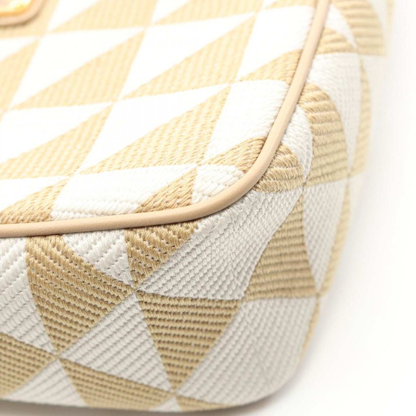 PRADA Triangolo Jacqu Canvas & Leather Shoulder Bag - Beige/White