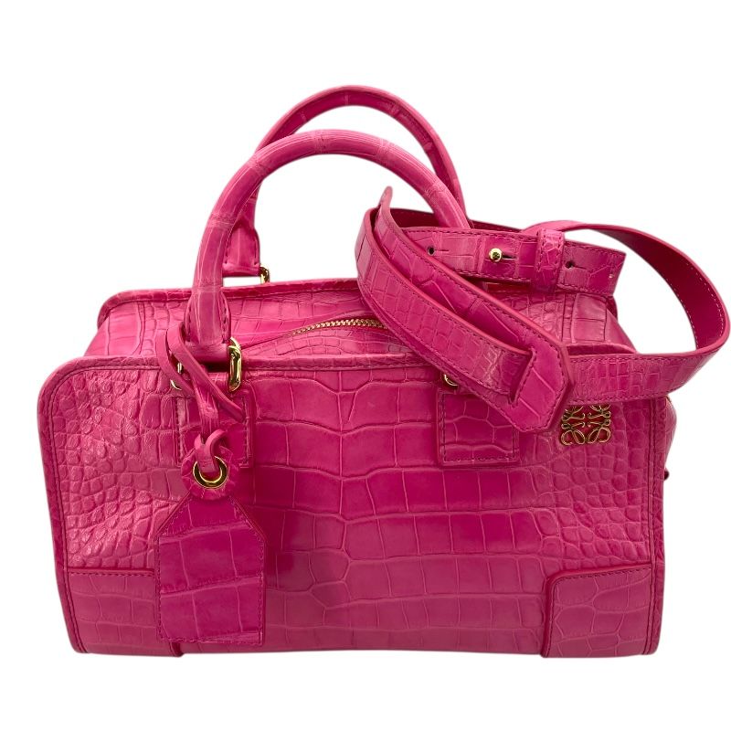 LOEWE Amazona 28 Pink Crocodile Leather Shoulder Bag