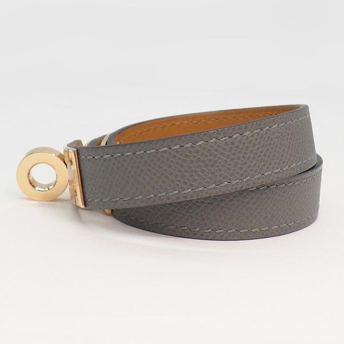 HERMES Kelly Double Tour Bracelet in Grey Calfskin & Pink Gold