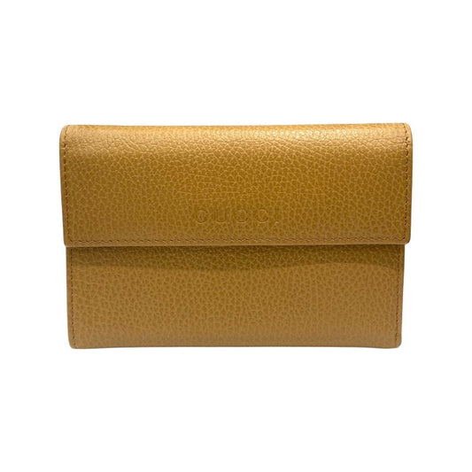 GUCCI Camel Leather Tri-Fold Wallet - Unisex Elegance