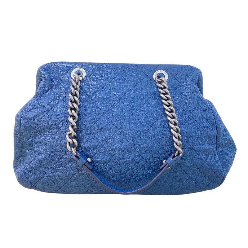 CHANEL Matelassé Chain Shoulder Bag in Blue with Vintage Hardware