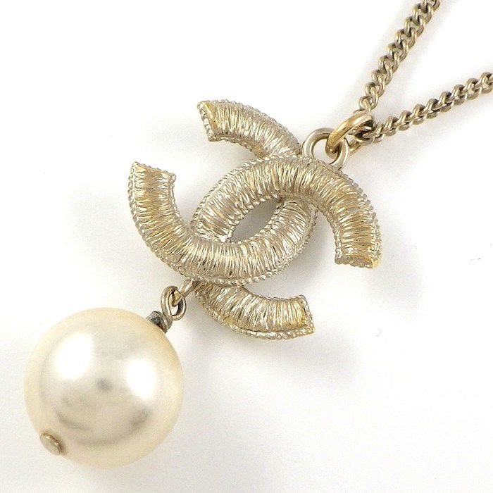 CHANEL Coco Mark Necklace with Imitation Pearls & Rhinestones