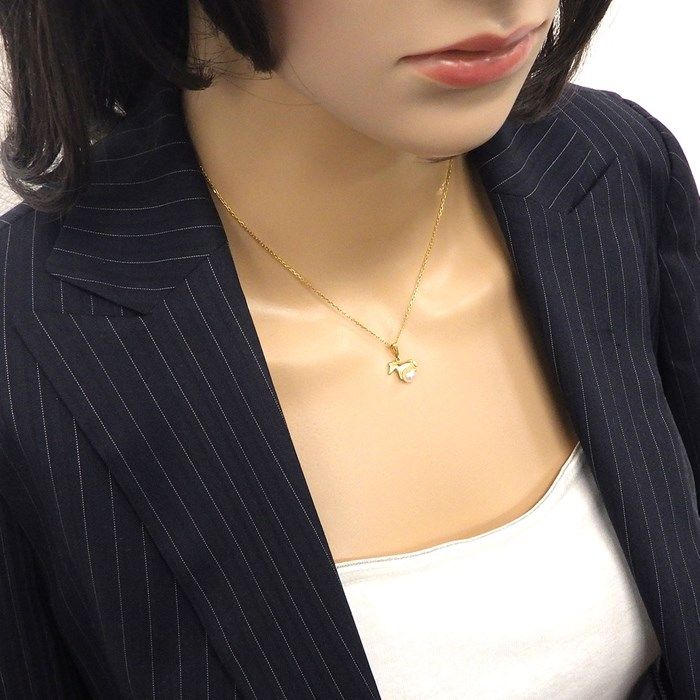 MIKIMOTO Horse Motif Necklace with 5mm Pearl in K18 Yellow Gold