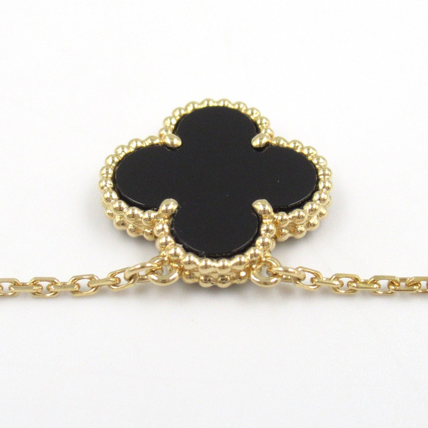 Van Cleef & Arpels Vintage Alhambra Necklace in Onyx & Yellow Gold