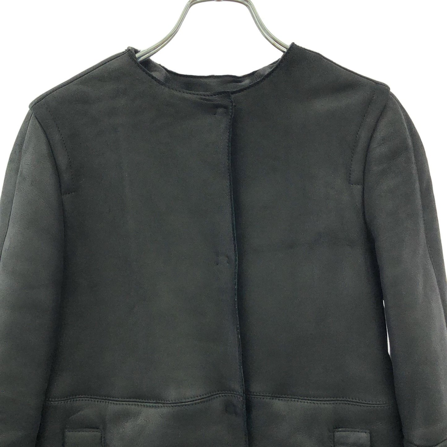 JIL SANDER NAVY Black Leather Shearling Coat - Size 34