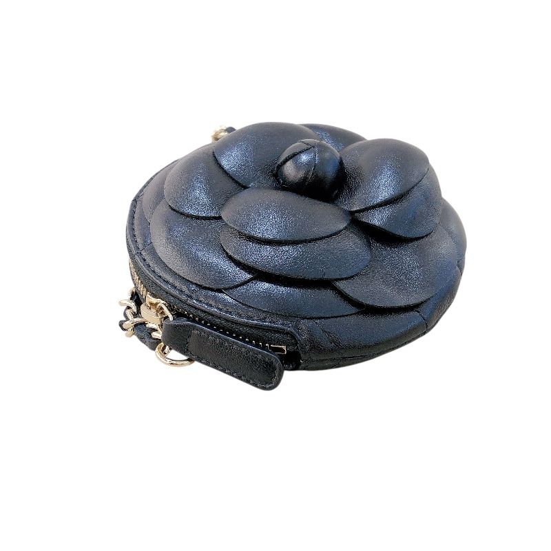 CHANEL Camellia Chain Shoulder Bag - Black Lambskin with Gold Hardware