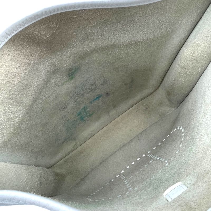 HERMES Evelyne II GM White Togo Leather Shoulder Bag with Silver Hardware