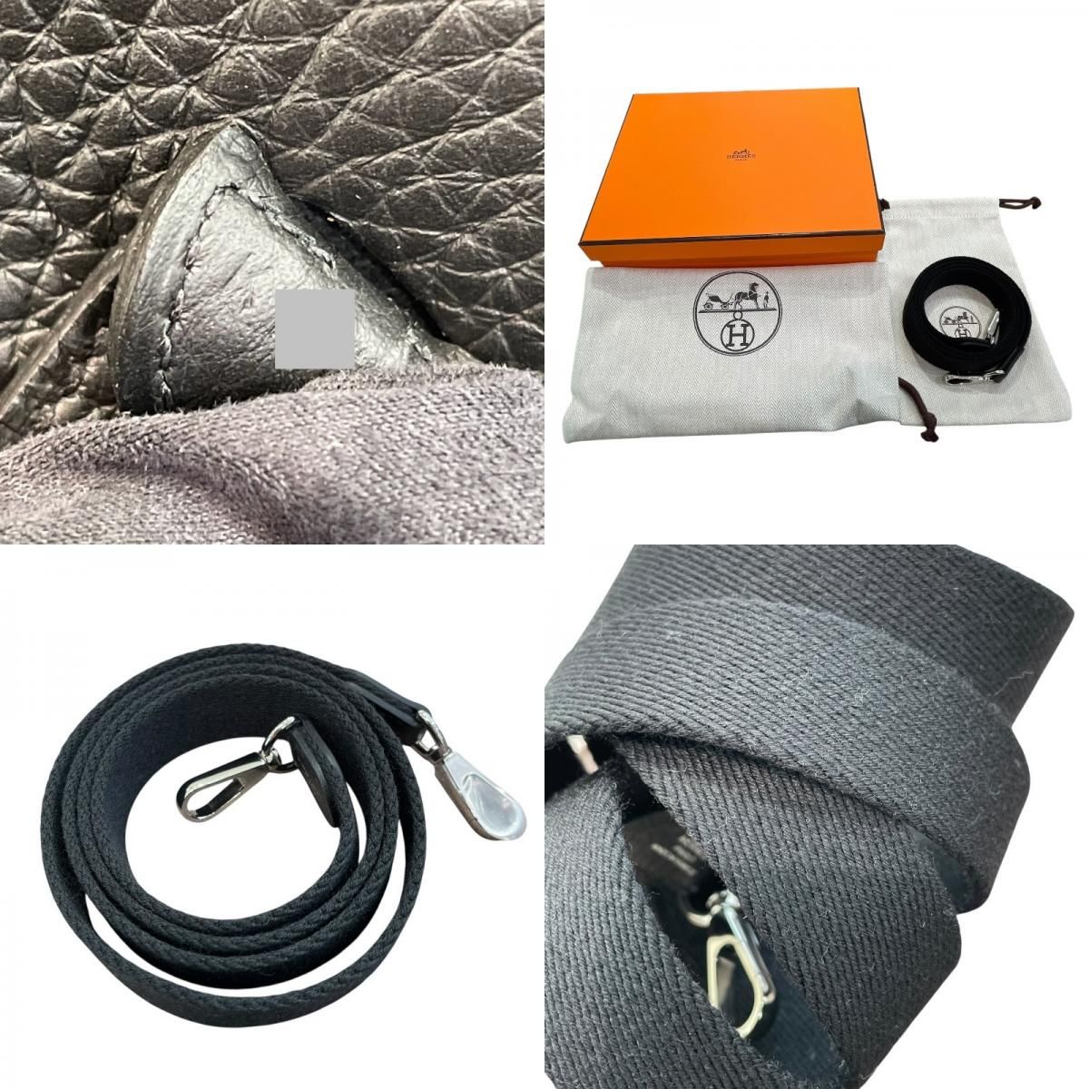 HERMES Evelyne TPM Black & Silver Togo Leather Shoulder Bag