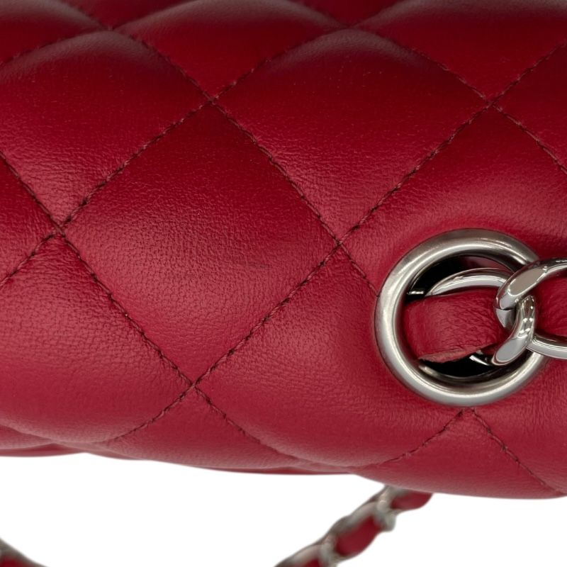CHANEL Mini Matelassé 18 Red Lambskin Shoulder Bag with Silver Hardware