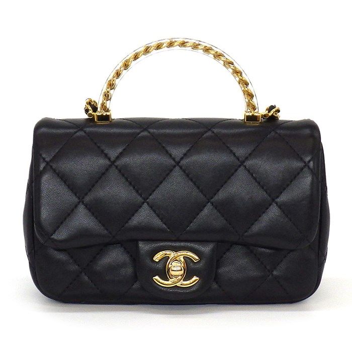 CHANEL Black Lambskin Top Handle Bag AS4847 with Gold Hardware
