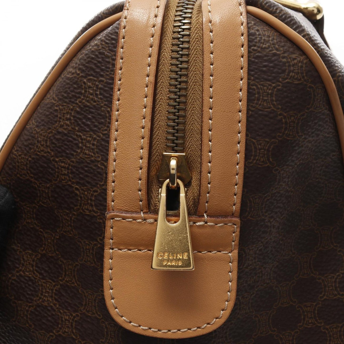 CELINE Macadam Boston Handbag in Dark Brown PVC Canvas