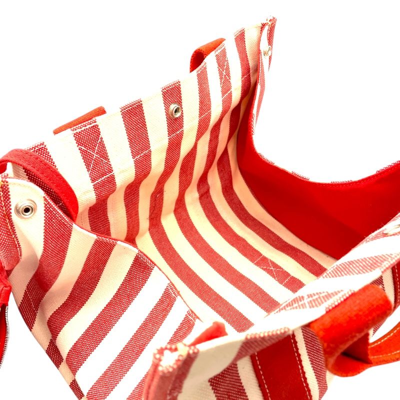 HERMES Cannes PM Red & White Canvas Handbag - Exquisite Craftsmanship