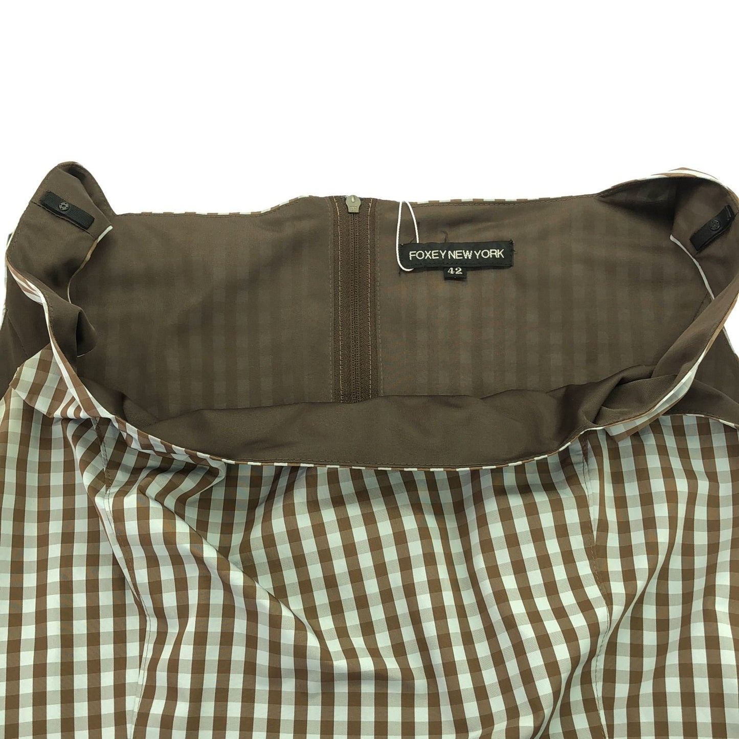 FOXEY NEW YORK Brown Gingham Check Sleeveless Dress - Size 42