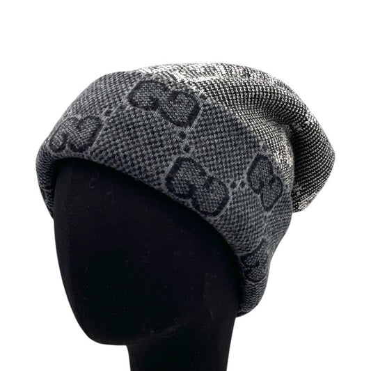 GUCCI GG Jacquard Knit Cap - Gray & Navy Wool for Men