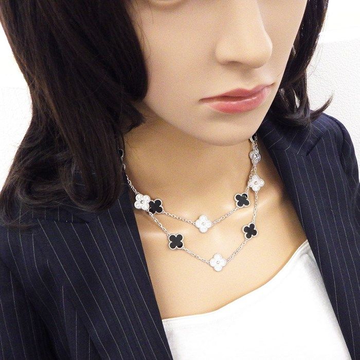 Van Cleef & Arpels Vintage Alhambra Long Necklace with Onyx & Diamonds