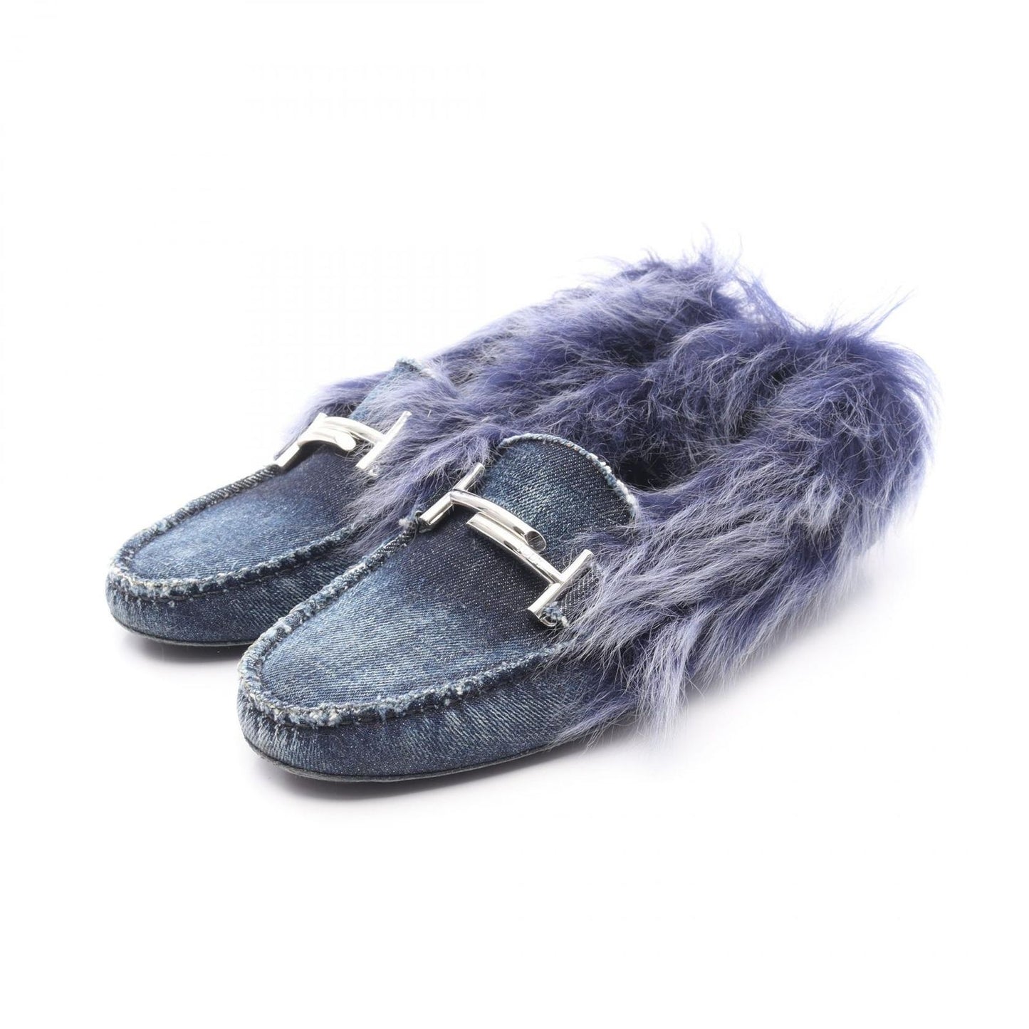 TOD'S Double T Driving Shoes in Indigo Blue Denim - Size 39