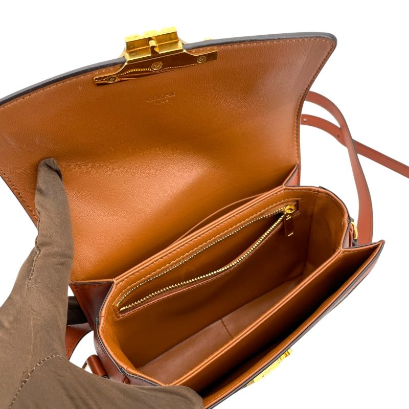 CELINE Teen Triomphe Shoulder Bag in Natural Tan Calf & Canvas