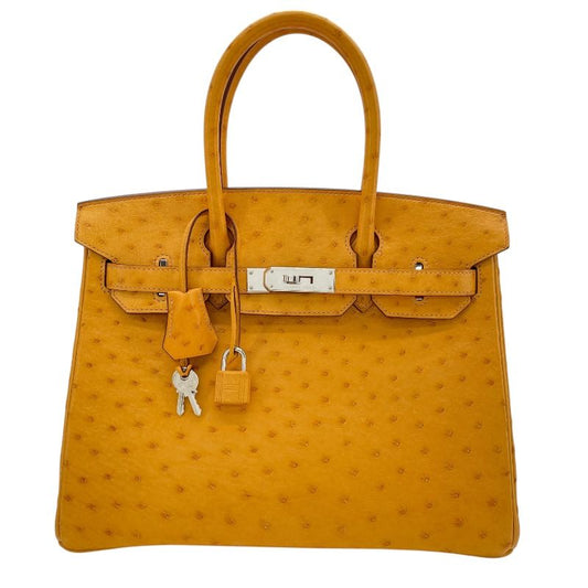 HERMES Birkin 30 Y Stamp Saffron Ostrich Handbag with Silver Hardware