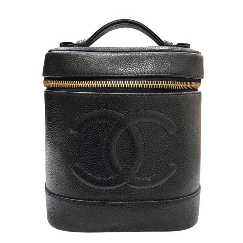CHANEL Vanity A01998 Black Caviar Skin Handbag with Gold Hardware