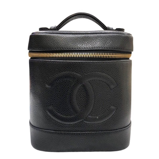 CHANEL Vanity A01998 Black Caviar Skin Handbag with Gold Hardware