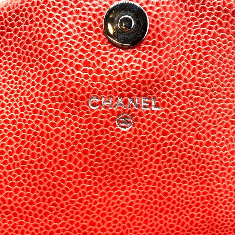 CHANEL Coco Mark Half Moon Chain Wallet in Red Orange Caviar
