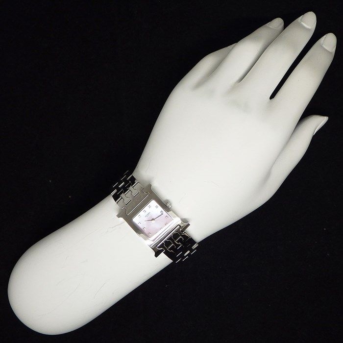 HERMES H-Watch HH1.210 with Diamond Index and Pink Shell Dial