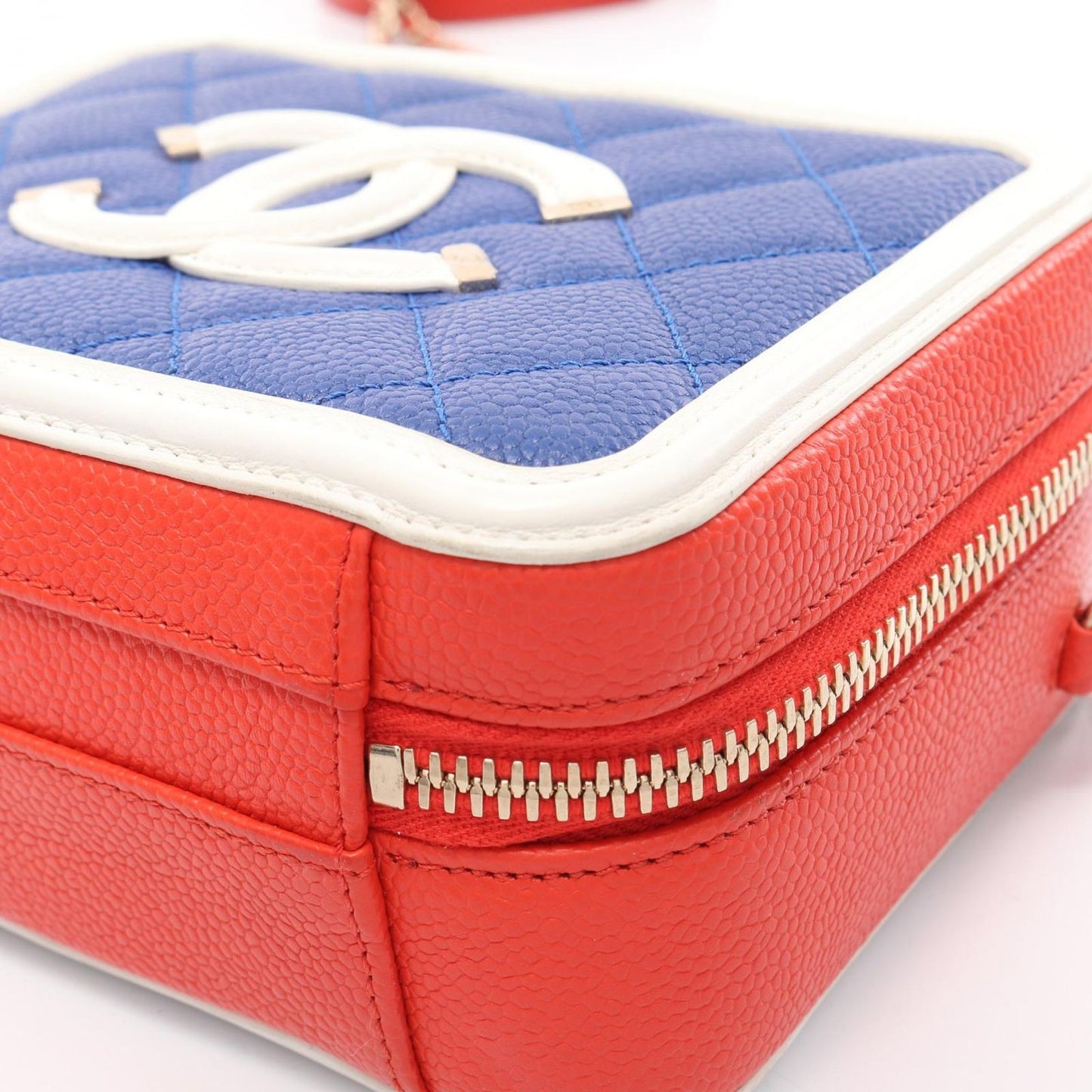 CHANEL CC Filigree Small Vanity Bag - Blue/White/Red Leather