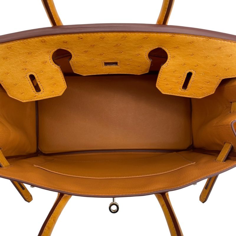 HERMES Birkin 30 Y Stamp Saffron Ostrich Handbag with Silver Hardware