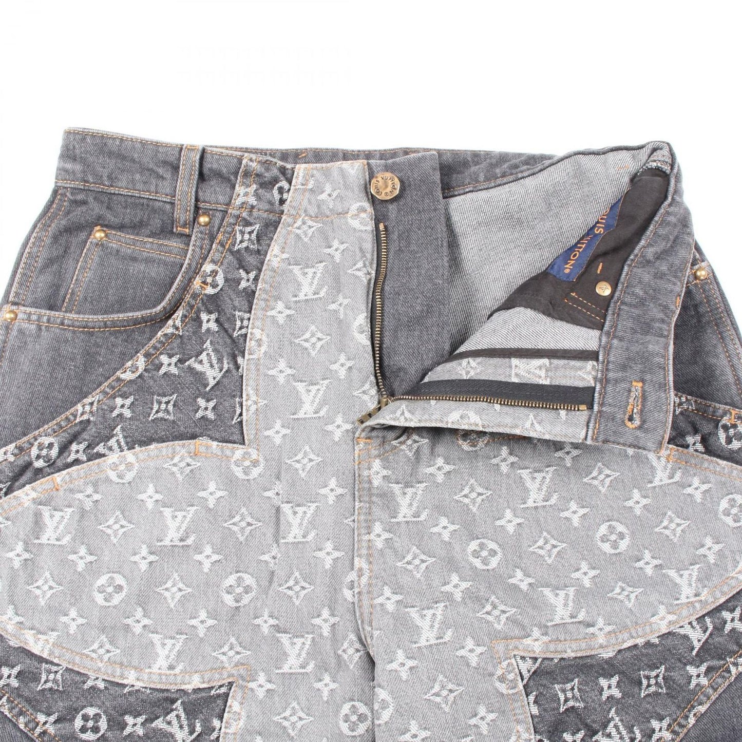 Louis Vuitton Monogram Flower Denim Pants - Gray - Size 28