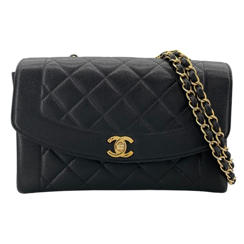 CHANEL Diana 25 Black Caviar Skin Shoulder Bag with Gold Hardware