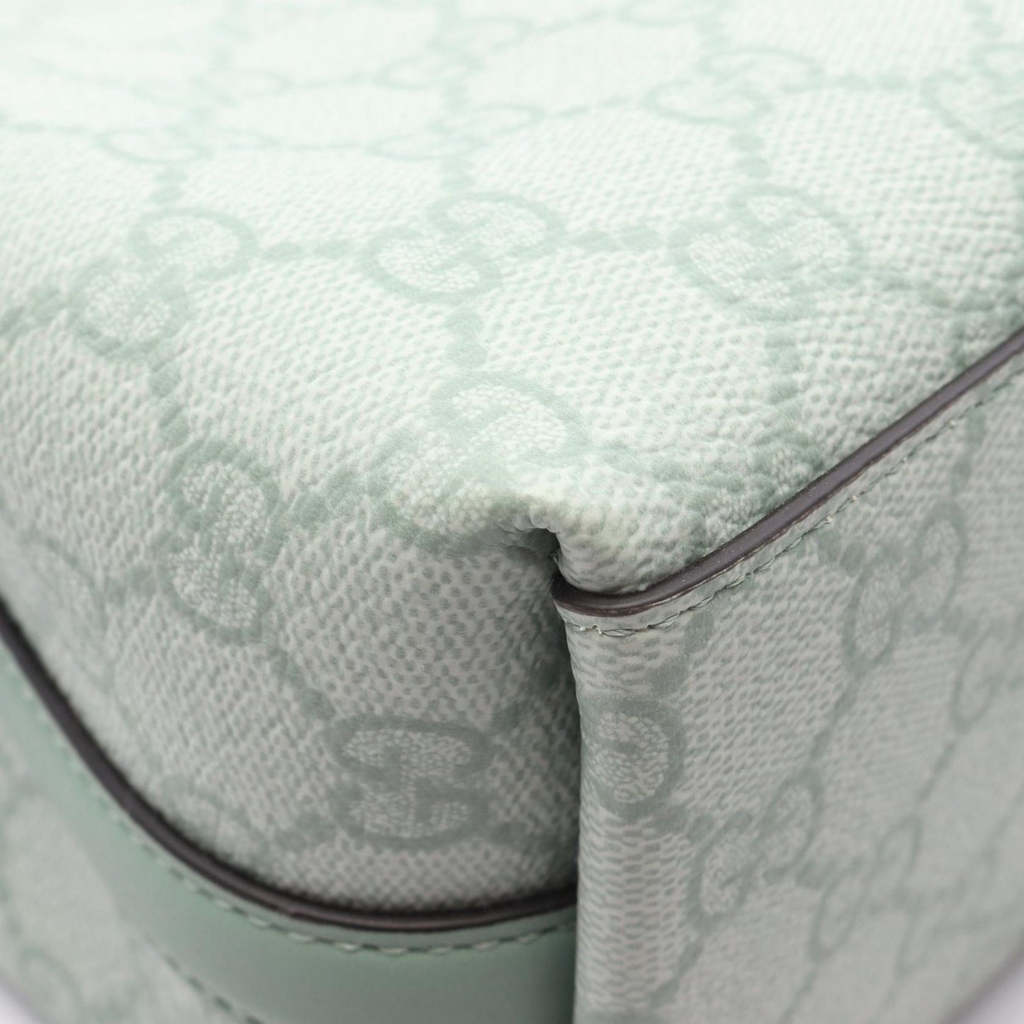 GUCCI GG Emblem Small Bucket Bag in Sage Green