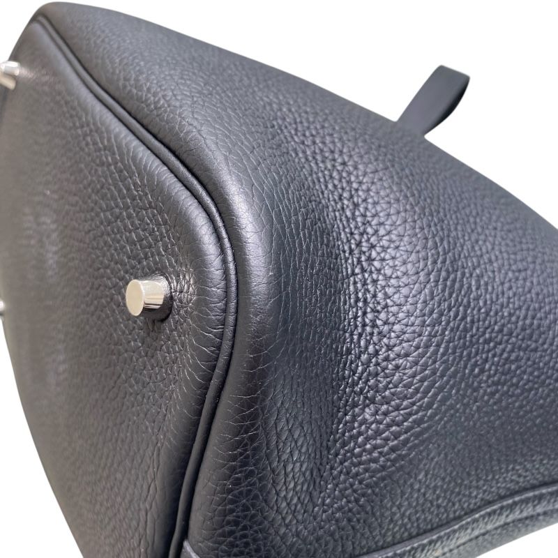 HERMES Picotin Lock MM Black Togo Leather Handbag with Silver Hardware