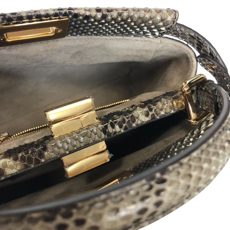 Fendi Peekaboo Mini Handbag in Gray Python with Gold Hardware