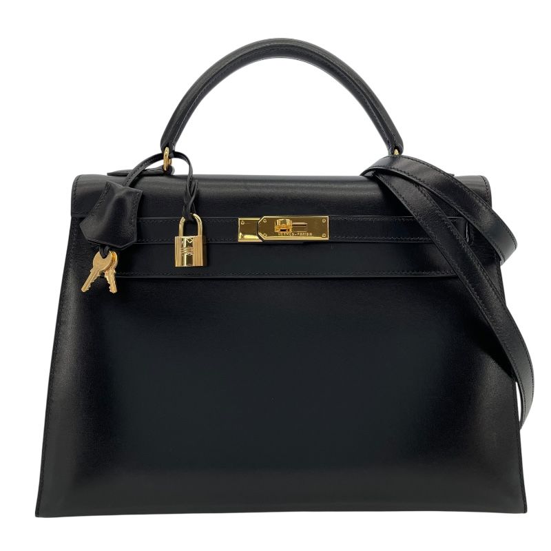 HERMES Kelly 32 Black Box Calf with Gold Hardware - Timeless Elegance