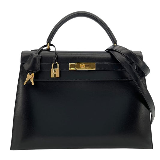 HERMES Kelly 32 Black Box Calf with Gold Hardware - Timeless Elegance