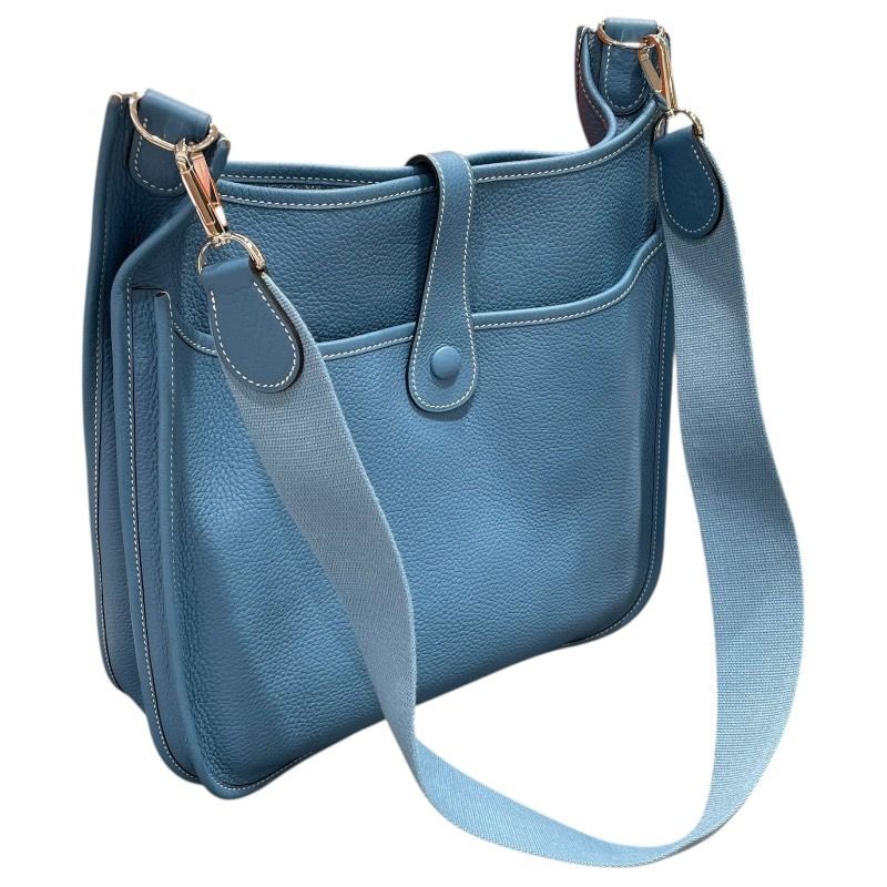HERMES Evelyne II Blue Jean Togo Leather Shoulder Bag - Exquisite Craftsmanship