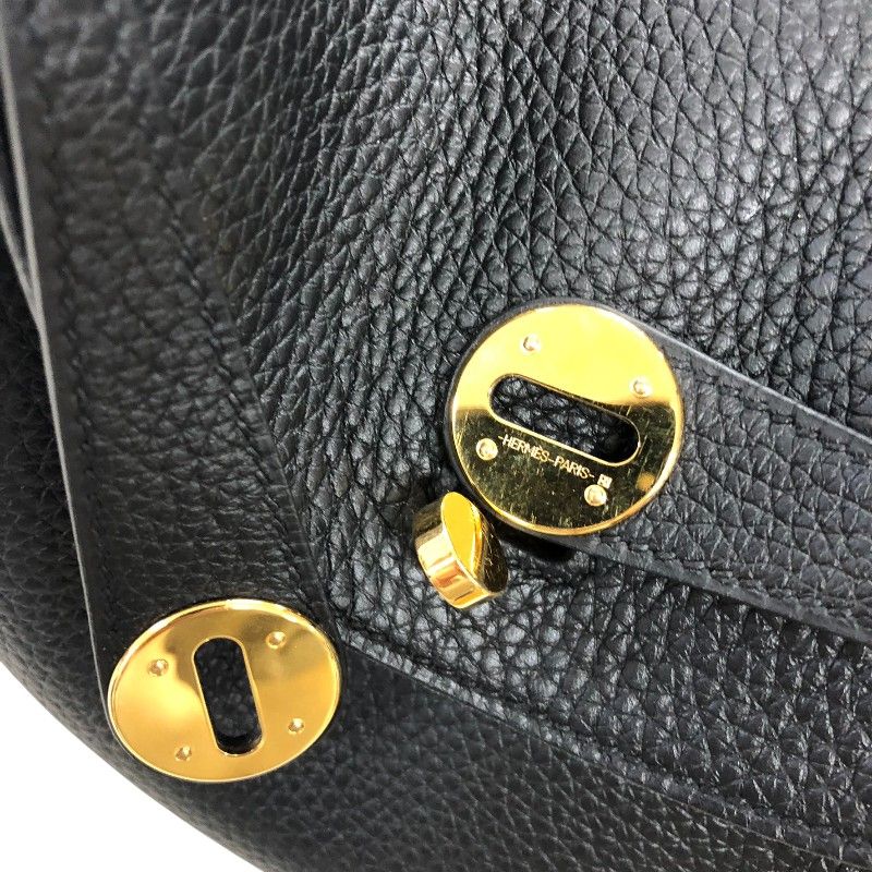 HERMES Lindy 26 Black Togo Leather Shoulder Bag with Gold Hardware